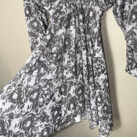 All saints Nicholas Rosa gray shear long sleeve smocked waist dress with pockets - Picture 3 of 13